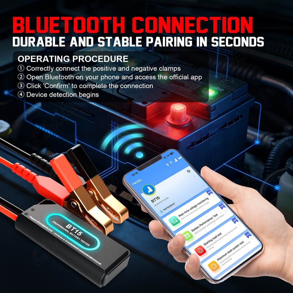 Car Battery Tester 12V Digital Voltmeter LCD Display LED Indicator Compact