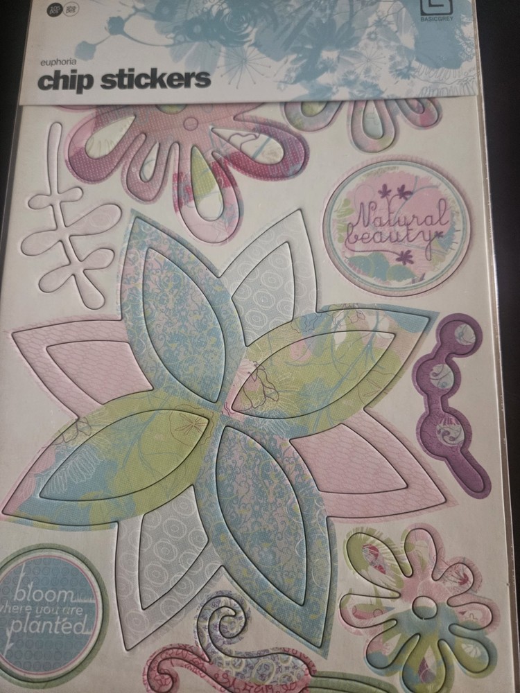 Basic Grey Designer Chipboard Real Thick & Sticky Chip Stickers 4pgs Euphoria