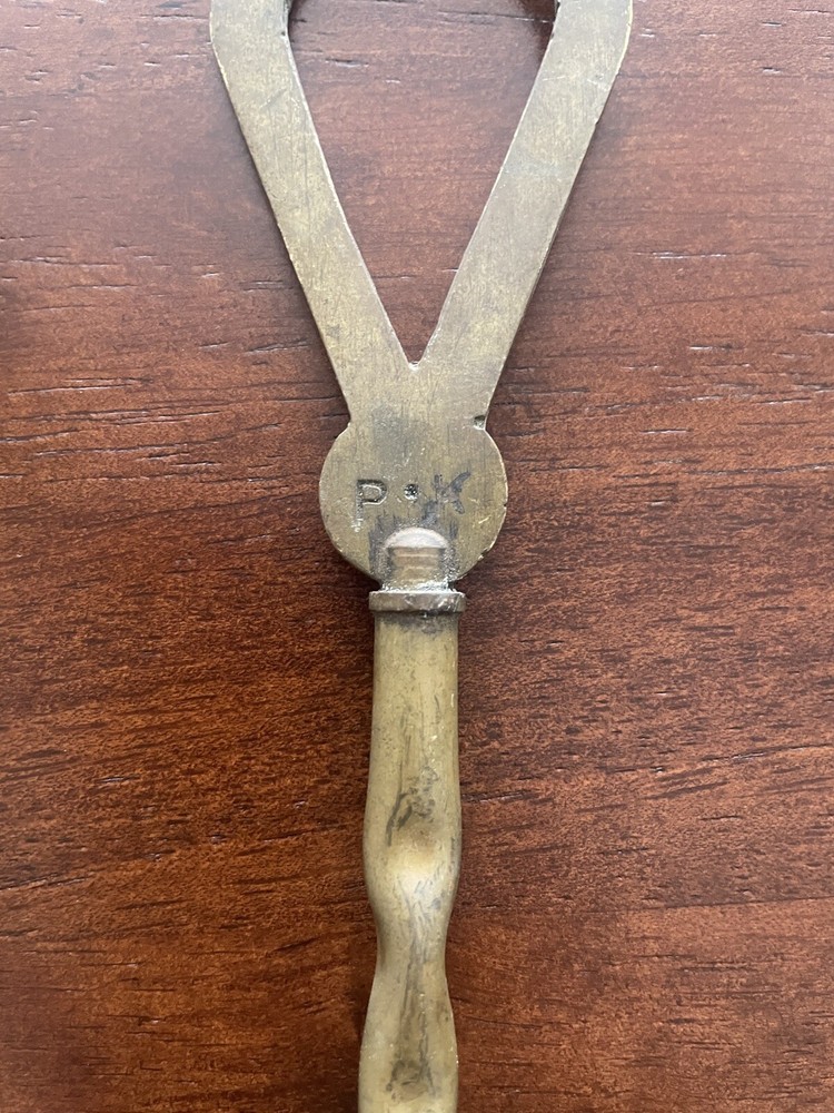 Antique Brass Fireplace Toasting Long Fork 18" Tear Drop Loop Hook Twist X