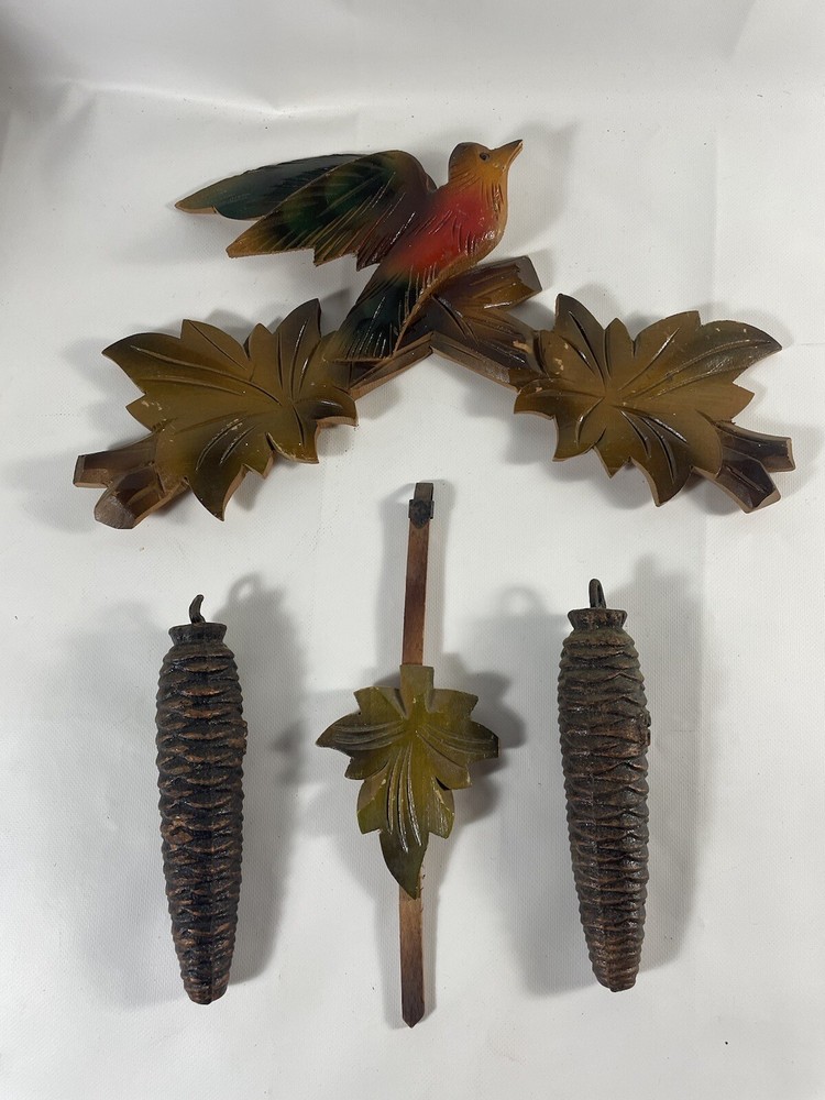 Vintage German Cuckoo Clock - Kuner - Birds, Leaves untested Complete! Read