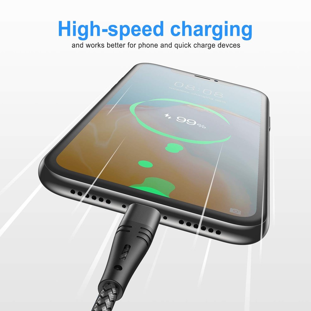 Micro USB Cable 10ft Android Phone Charger 2-Pack Extra Long 10foot, silver