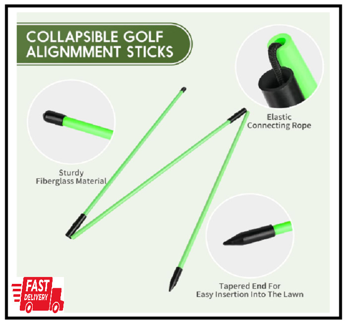 Golf Alignment Sticks Training Aid – Collapsible Fiberglass 2-Pack