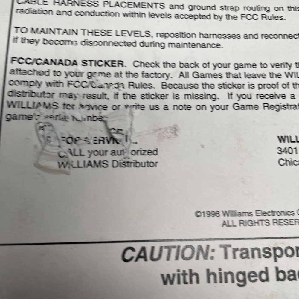 Williams Pinball - Ticket Tac Toe Operations Manual
