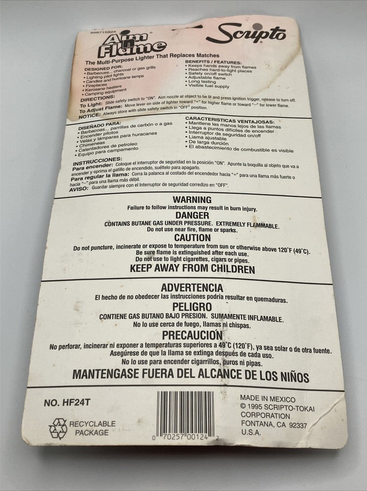 Vtg 1995 Scripto Red Plastic Portable Aim N Flame Multi Purpose Lighter
