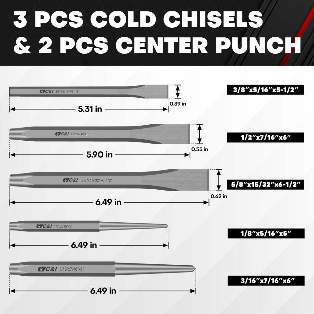 16Piece Punch and Chisel Set with Storage Pouch, Including Taper Punch, Cold ...