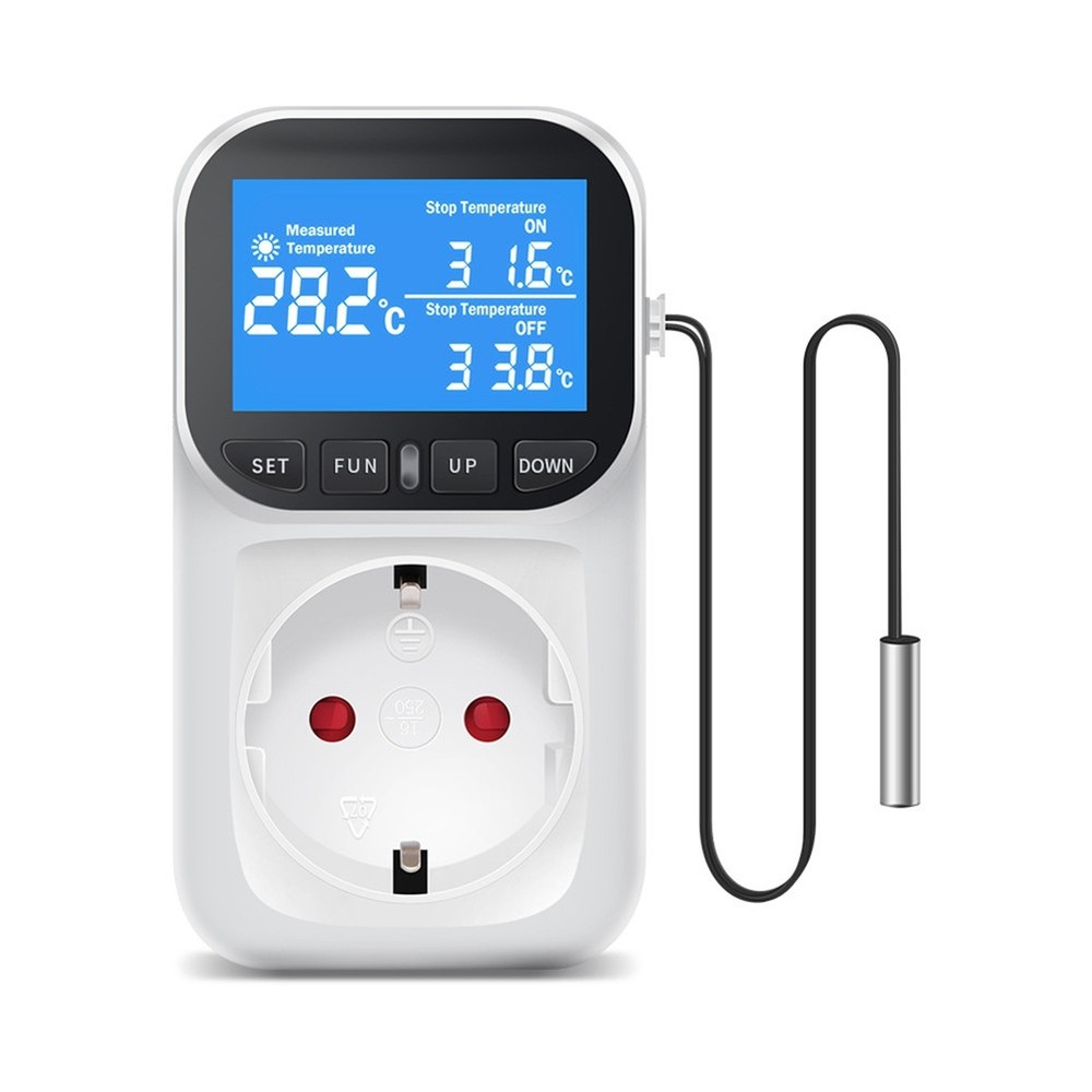 Digital Temperature Controller Socket Thermostat with Sensor Probe Heating Cooling4229