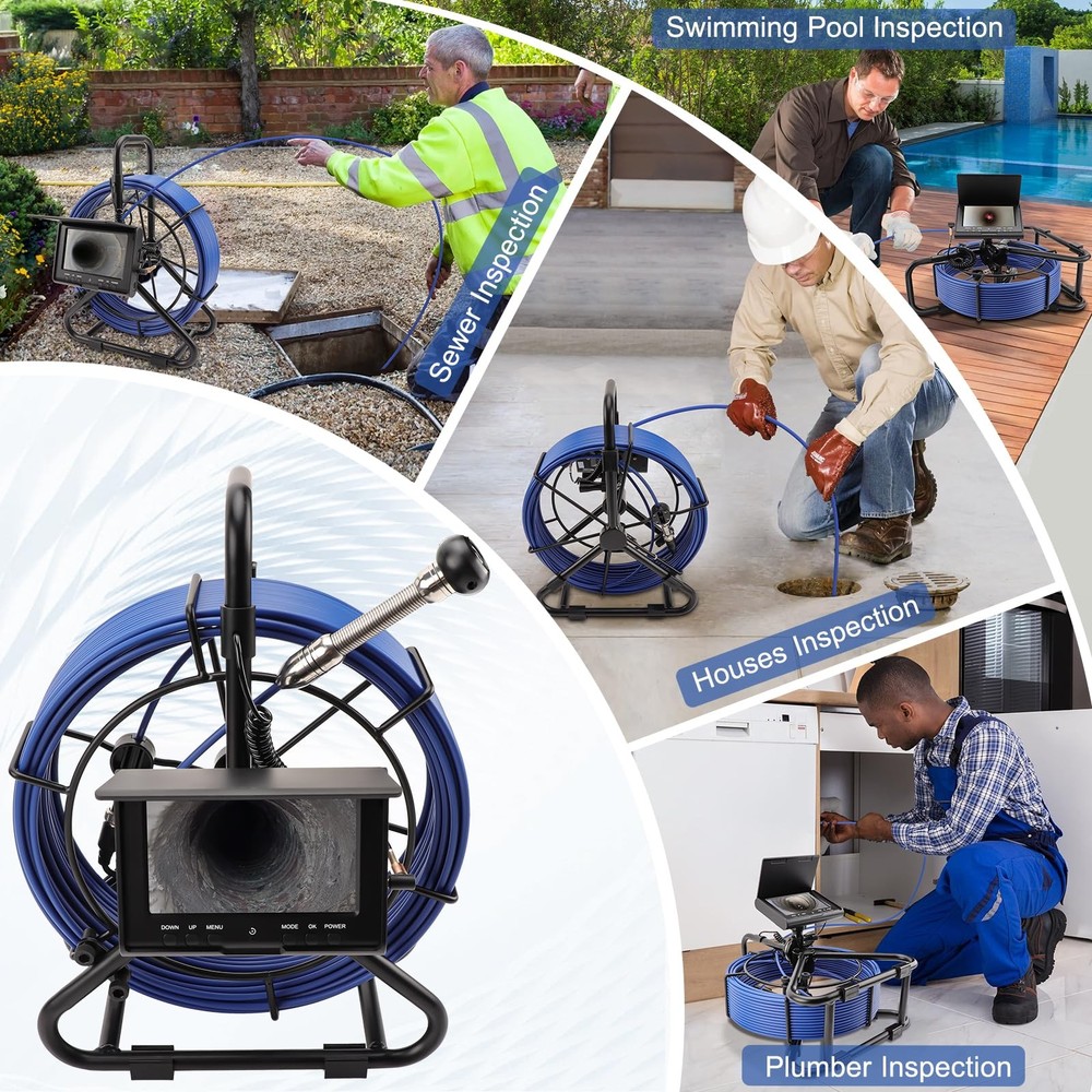 Sewer Camera w/DVR Function, 4.3" HD 1080P Screen Pipeline Inspection Camera,...