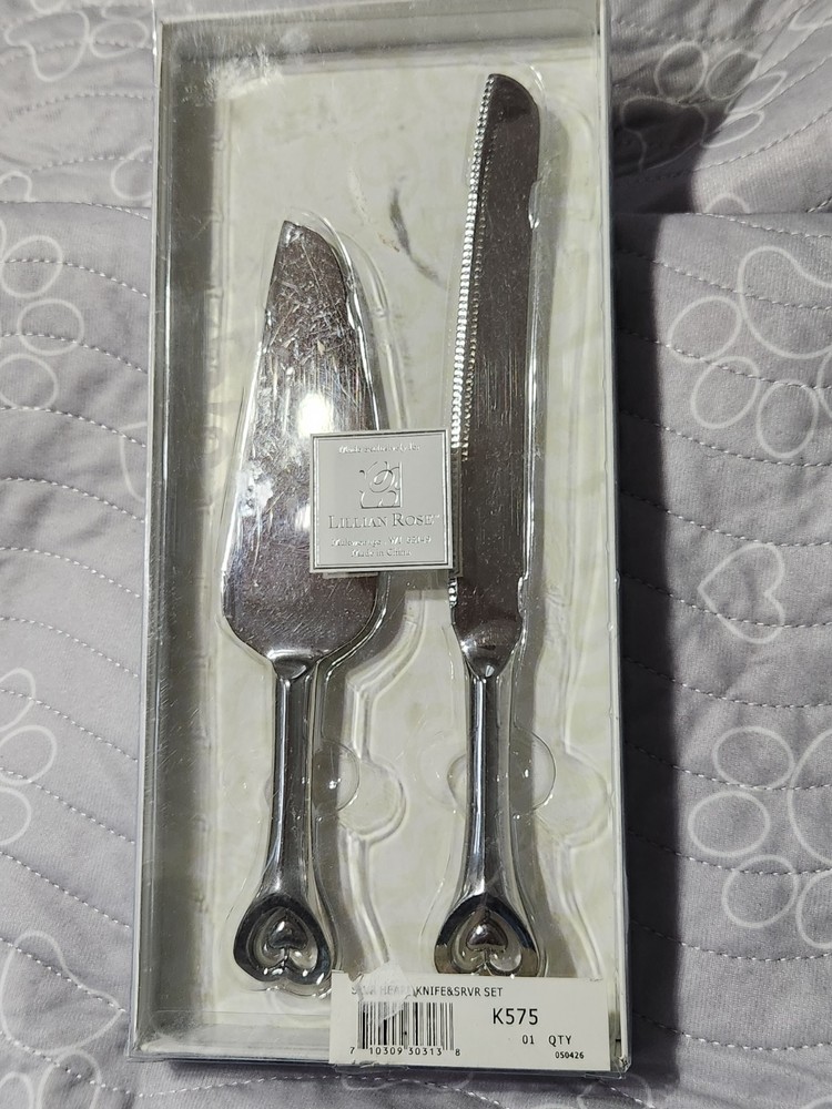 Tri Chrome Heart Knife & Server Set Lillian Rose Wedding Set Cake Knife & Server