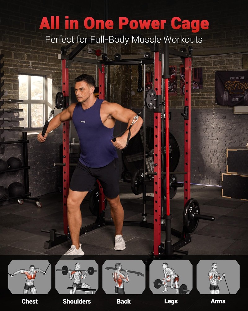 Power Cage Multi-Function Power Rack with Pulley System Home Gym Workout Machine