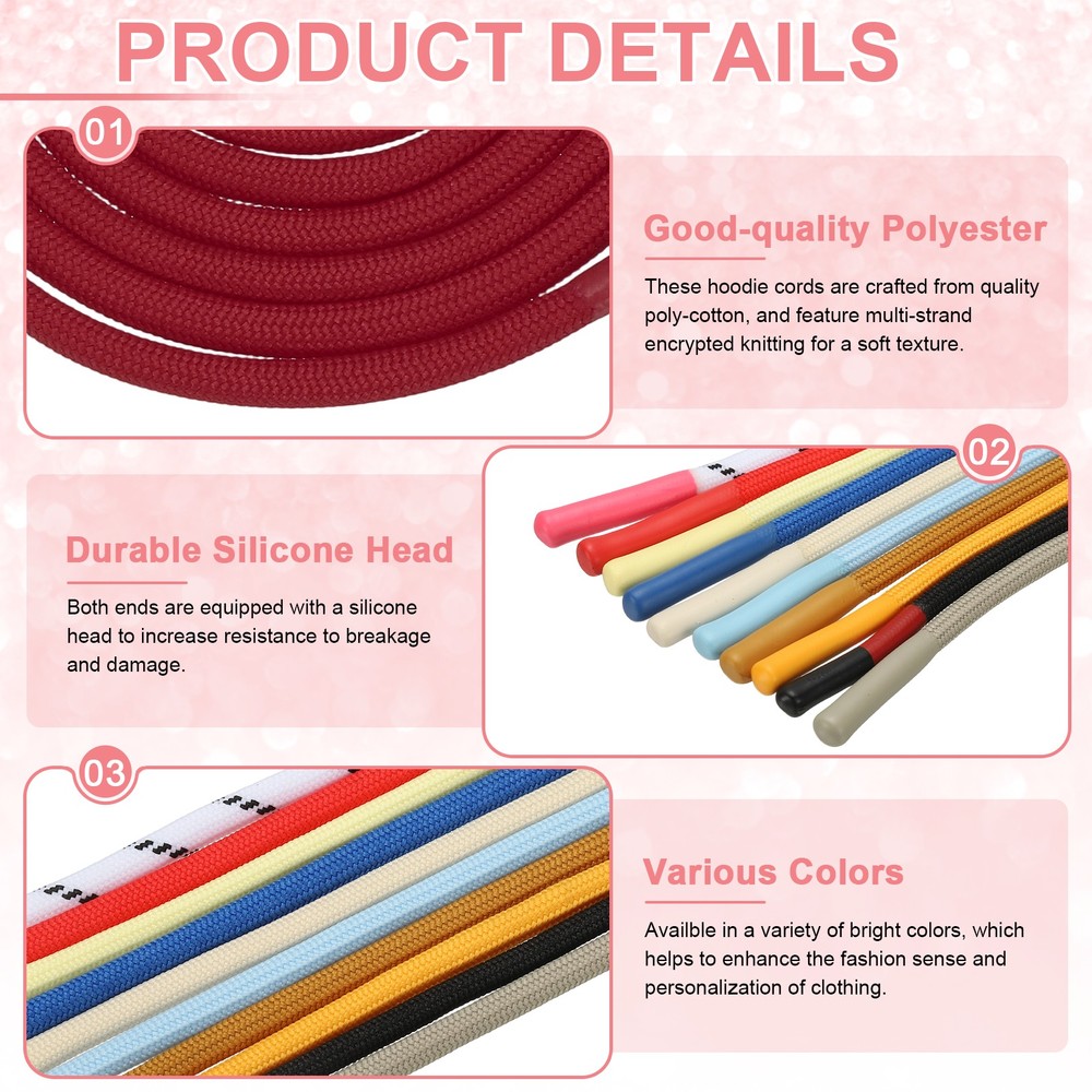2pcs 53inch Drawstring Cords Hoodie String with Easy Threader, Wine Red