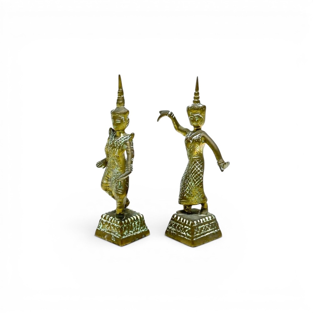 Pair of Small Brass Thai Dancer Statues