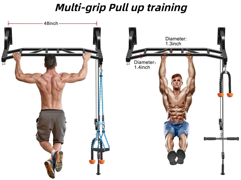SELEWARE 48 Heavy Duty Pull Up Bar Wall Mount Multi-function Chin up Bar with...