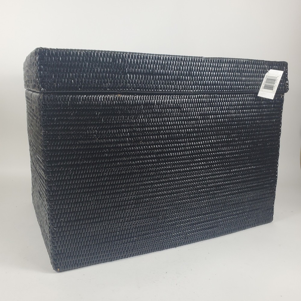 Pottery Barn Artifacts Rattan Rectangular Hinged Chest/Trunk 23x17x17 Black Read