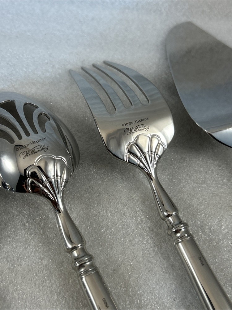 7 pc Reed & Barton Gloucester Shell Williamsburg Stainless Serving Flatware Set