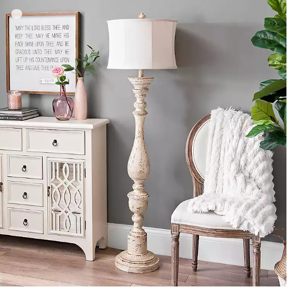 Distressed Cream Spindle Floor Lamp