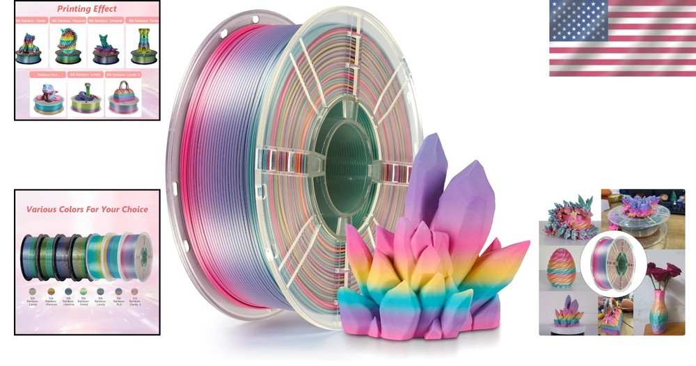 Rainbow Silk PLA Filament 1.75mm - Unique Color Changing 3D Printer Material