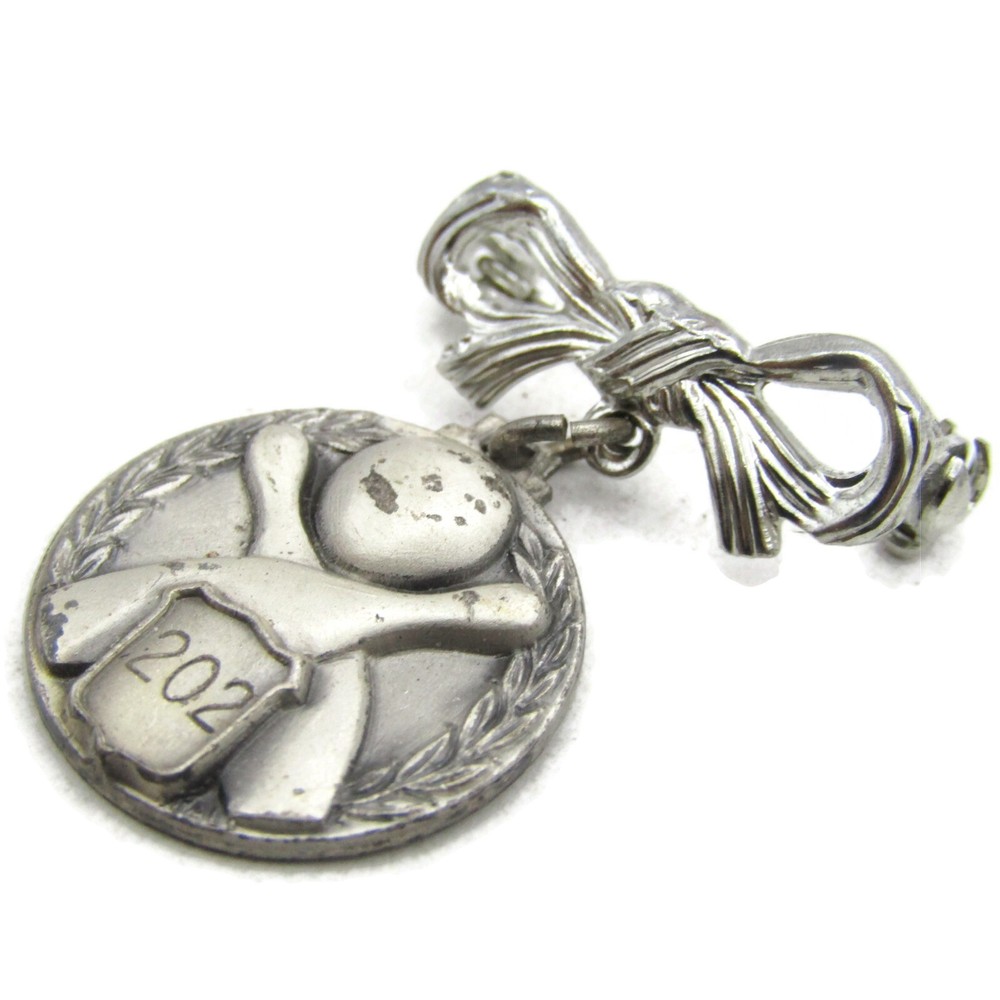 202 Bowling Game Vintage Pin Silver Tone