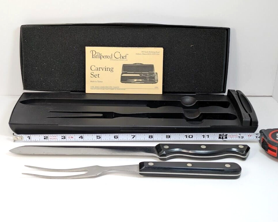 Pampered Chef 1041 Carving Set Knife Fork Sharpening Case Vintage Pristine