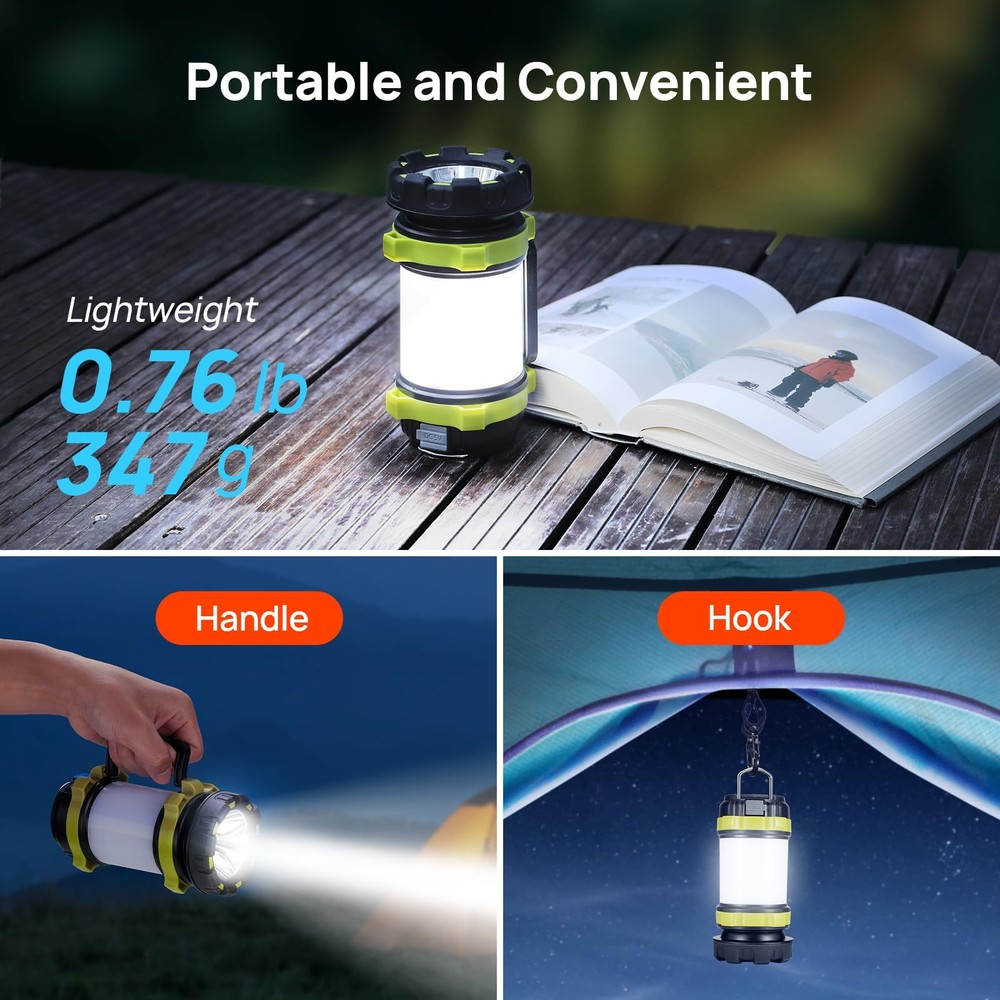 2 Pack LED Camping Lantern Flashlight Rechargeable, 2 Pack, Light Green