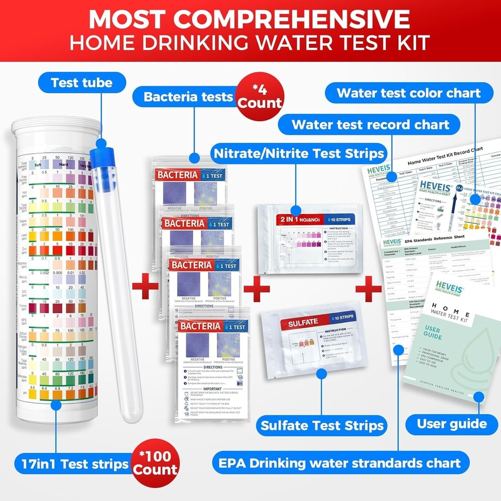 Comprehensive 21-in-1 Water Testing Kit – 120 Strips, Bacteria Testing Included