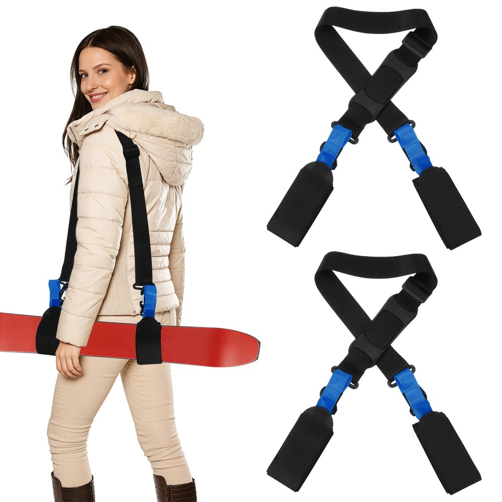 Ski Strap, Adjustable Ski Carrier Shoulder Straps,2Pcs& Black & Blue & 61.8"