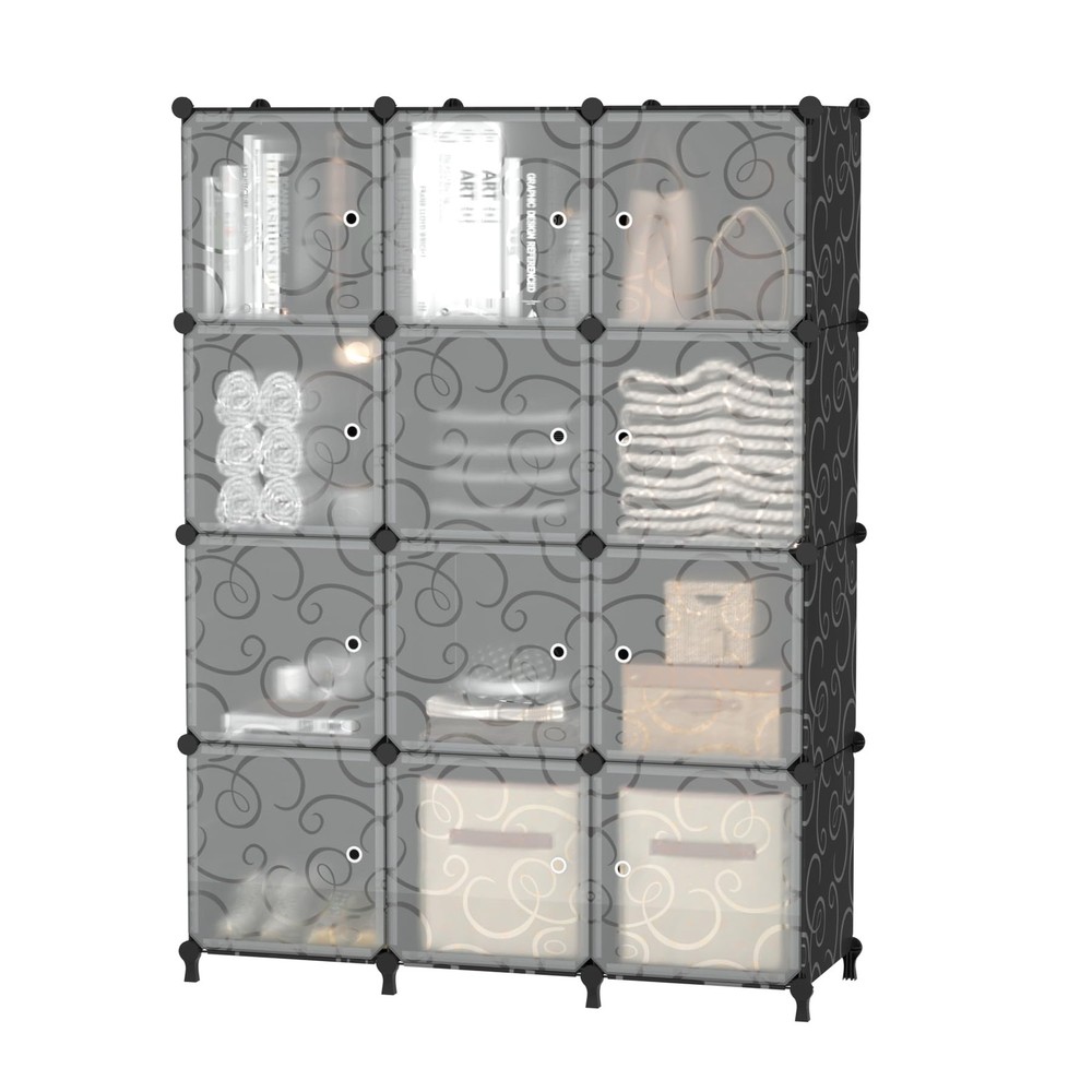 12 Cube Storage Organizer with Doors, DIY Plastic Closet Shelf, Modular Books...