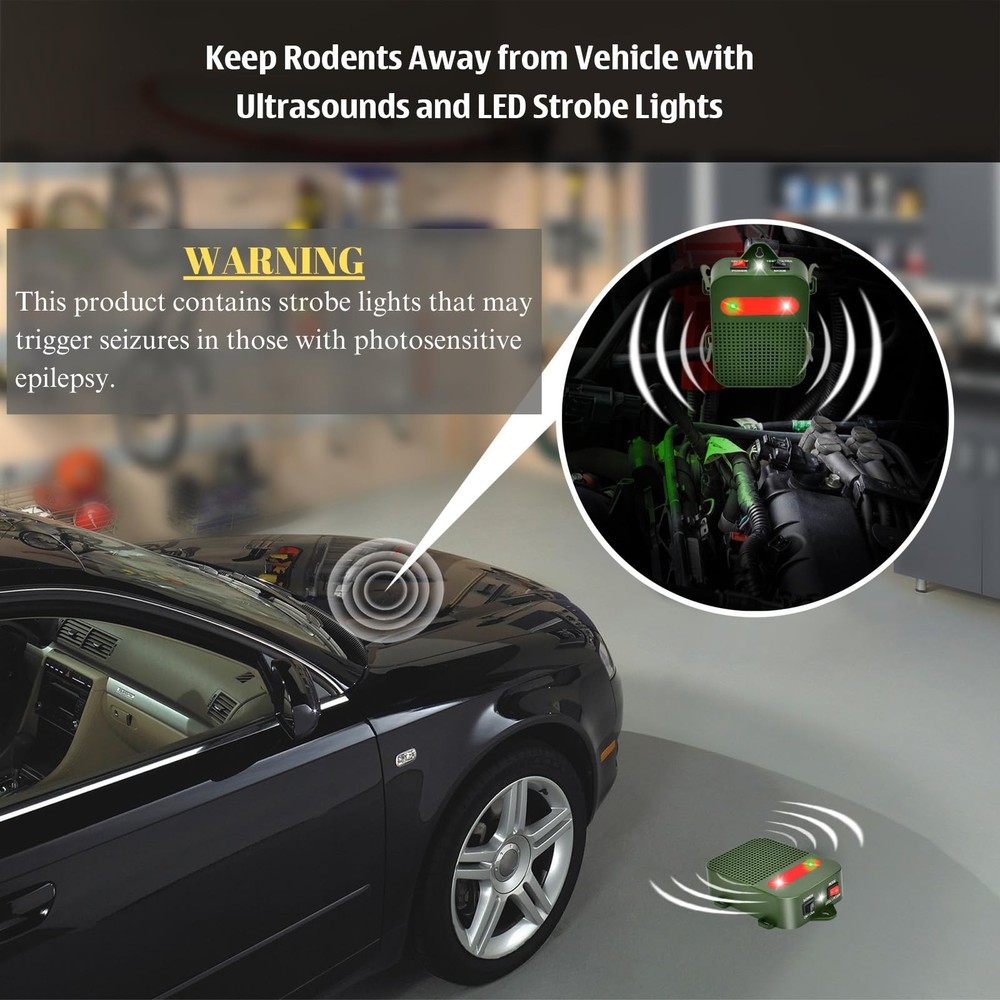 Battery Powered Rodent Repeller Ultrasonic Mouse Repellent for Car Engine Ind...