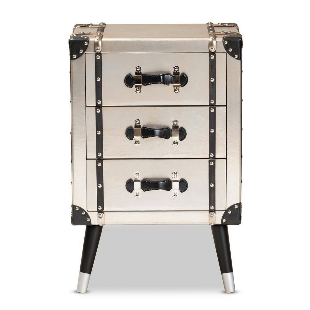 Dilan 3-Drawer Silver Trunk Nightstand