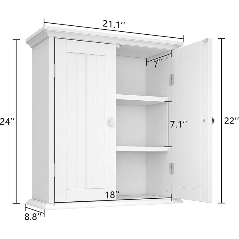 Wall Mounted Bathroom Cabinet Adjustable Shelves Elegant Storage Solution New