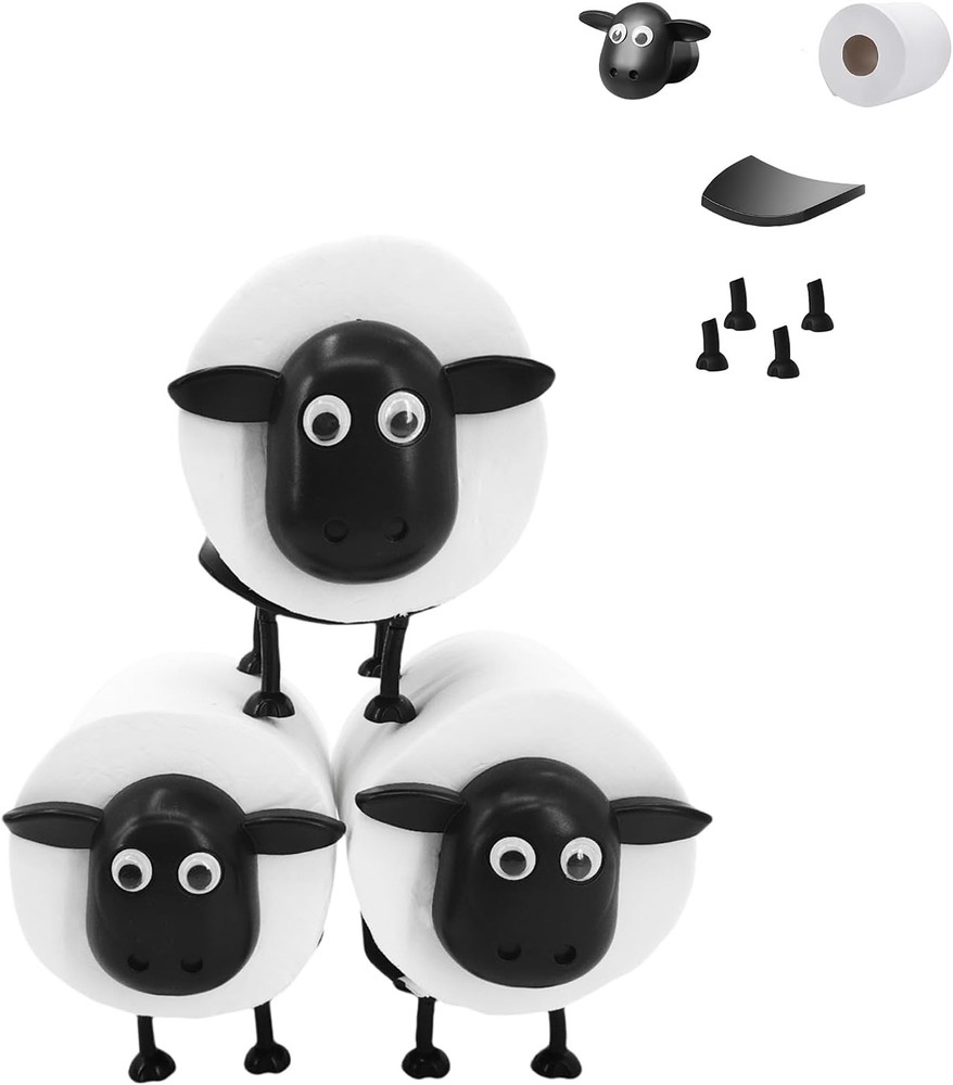 3-Pack Sheep Toilet Paper Roll Holder Set, OPP Packaging - Cute Black