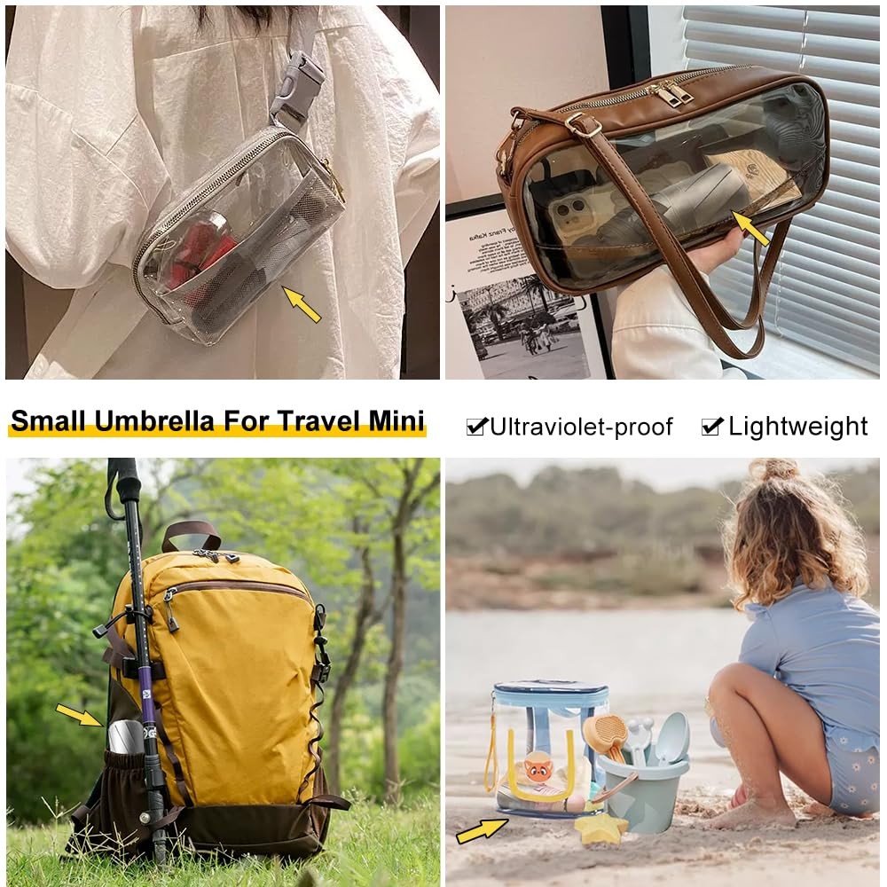 UPF50+Travel umbrella compact mini，Titanium Silver Coating Sunscreen Umbrella...