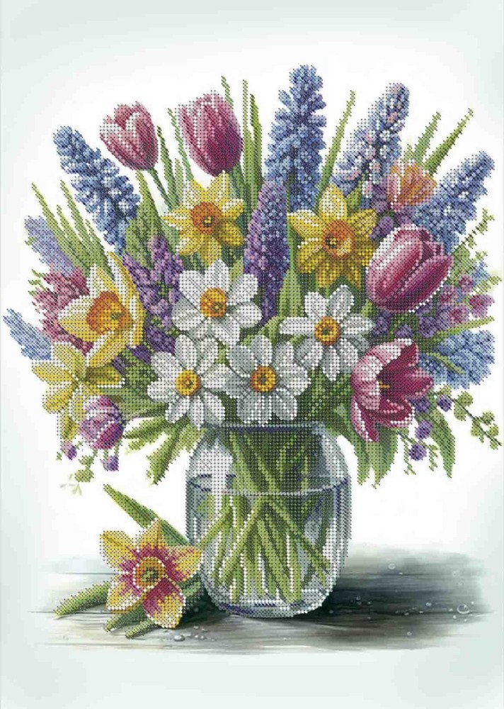 Bead Embroidery Kit Spring flowers Beaded needlepoint Bead stitching