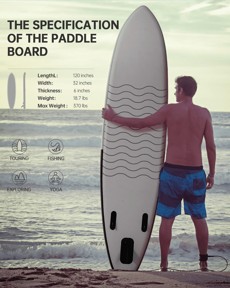 Inflatable Paddle Board 10ft SUP Kit With Paddle Pump Backpack Leash