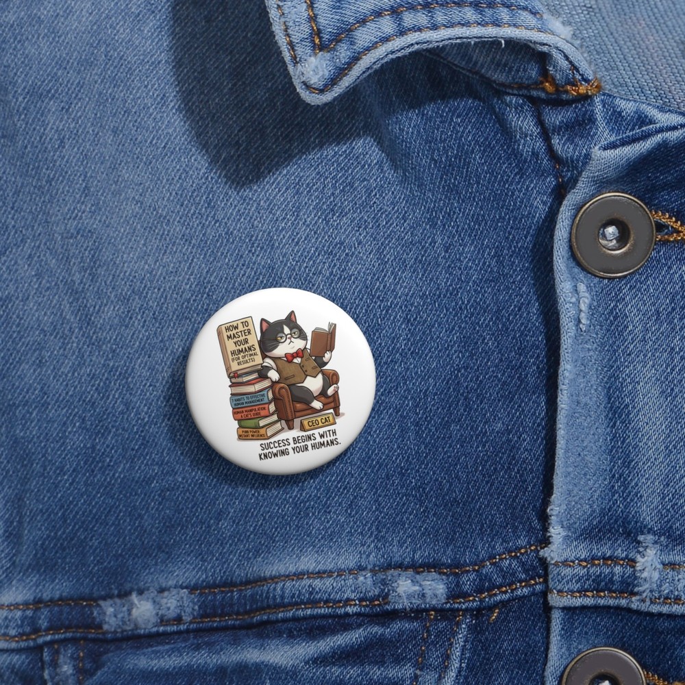 CEO Cat illustration pin button | funny bookish cat button