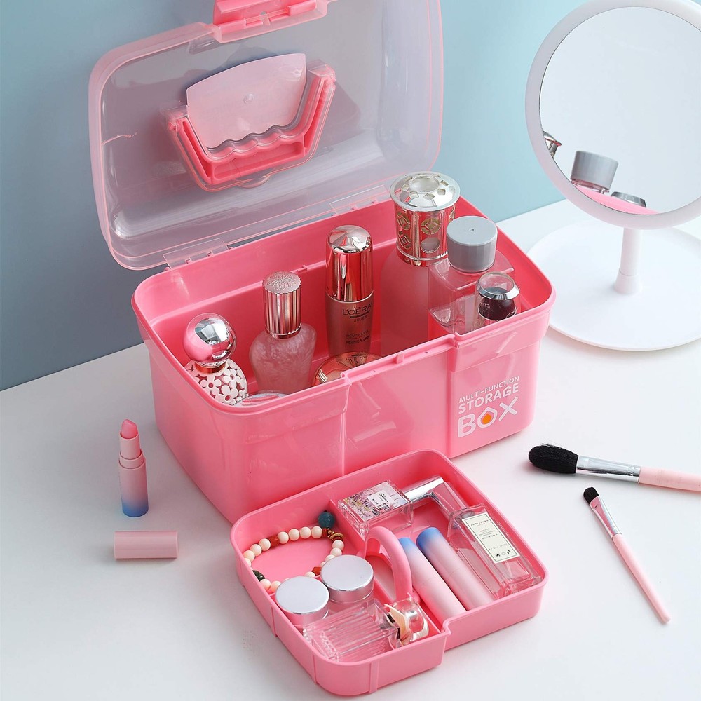 11'' Plastic Storage Box with Removable Tray, Multipurpose Organizer and Stor...