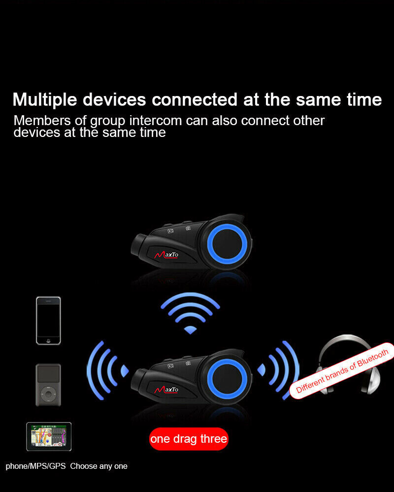 Bluetooth Motorcycle Intercom Headset Communication Camera Helmet Kit 6 Rider