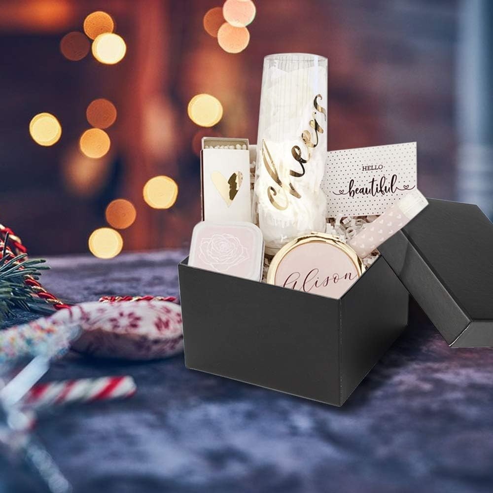 Square Gift Boxes with Lids Set of 4 Black Gift Box Assorted Sizes Nesting Gi...