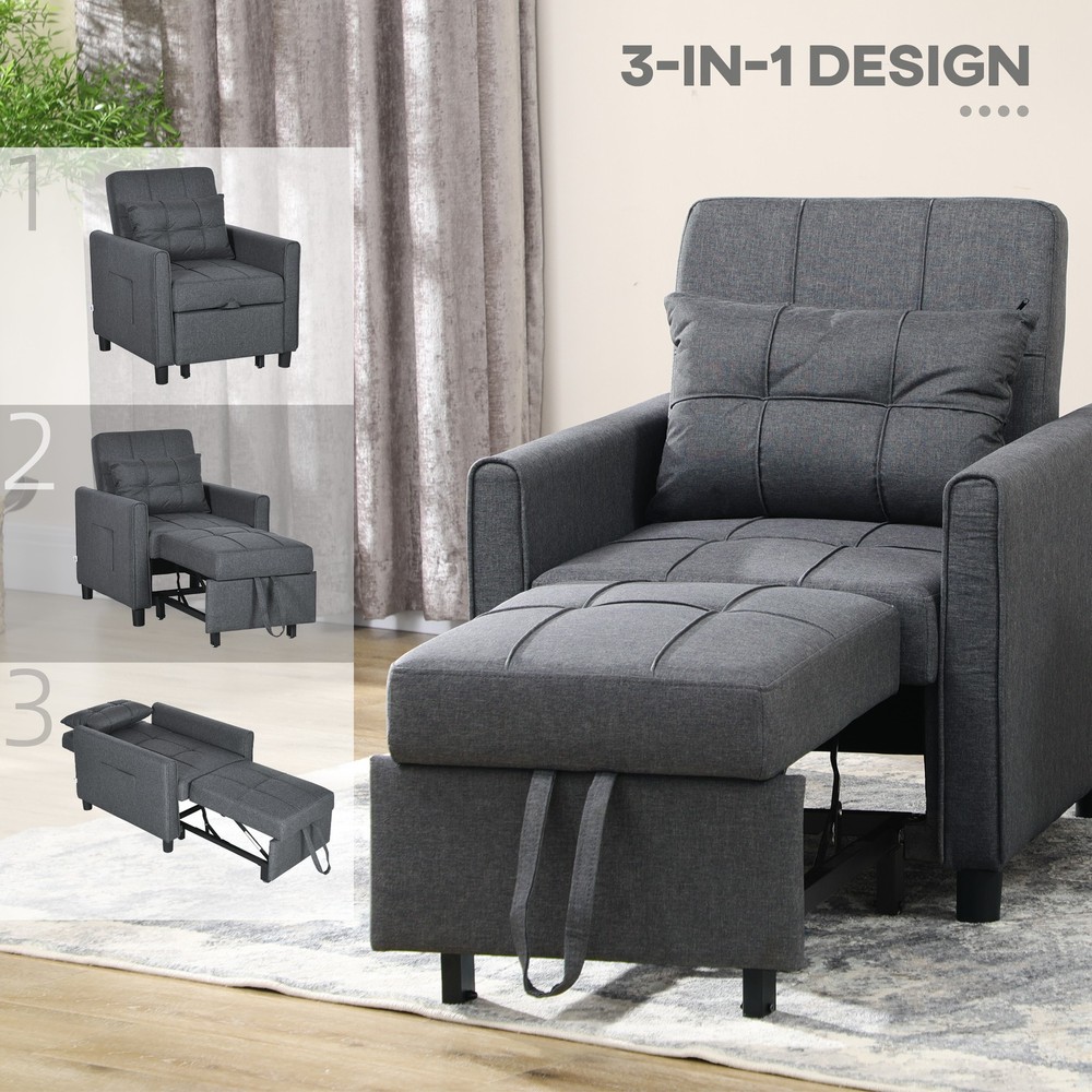 3-in-1 Convertible Chair Multi-Functional Single Sofa Bed Pull Out Sleeper Couch