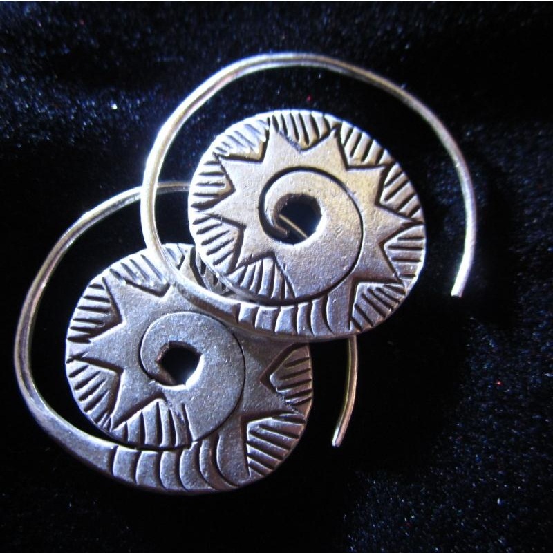 Thai Hill Tribe Earrings Fine Silver Handmade Solid spiral circle shape