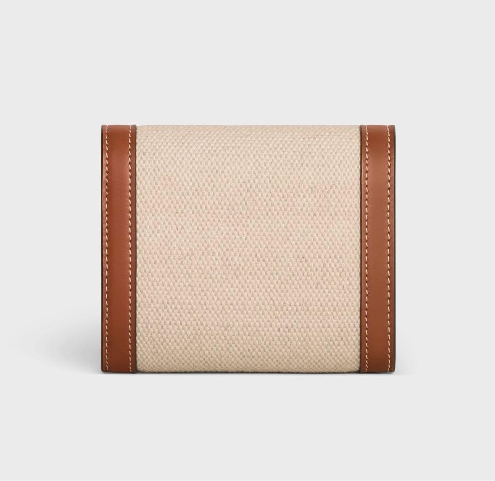 Celine Tri Fold Wallet Beige Canvas From Japan
