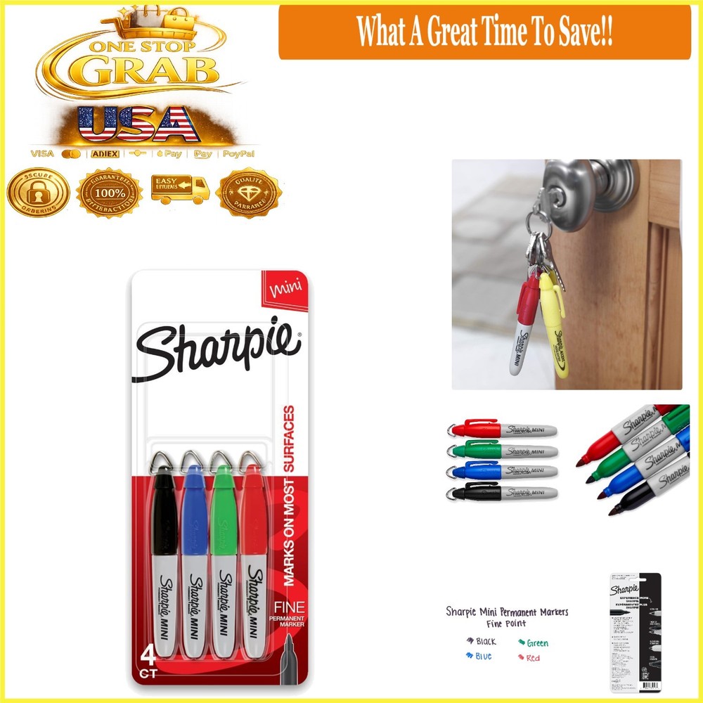 Sharpie Mini Permanent Markers Fine Point Assorted Colors 4 Pack