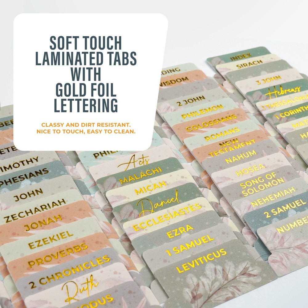 OFFILICIOUS 100 Gold-Foiled, Soft-Touch, Laminated Bible Tabs for Bible Study