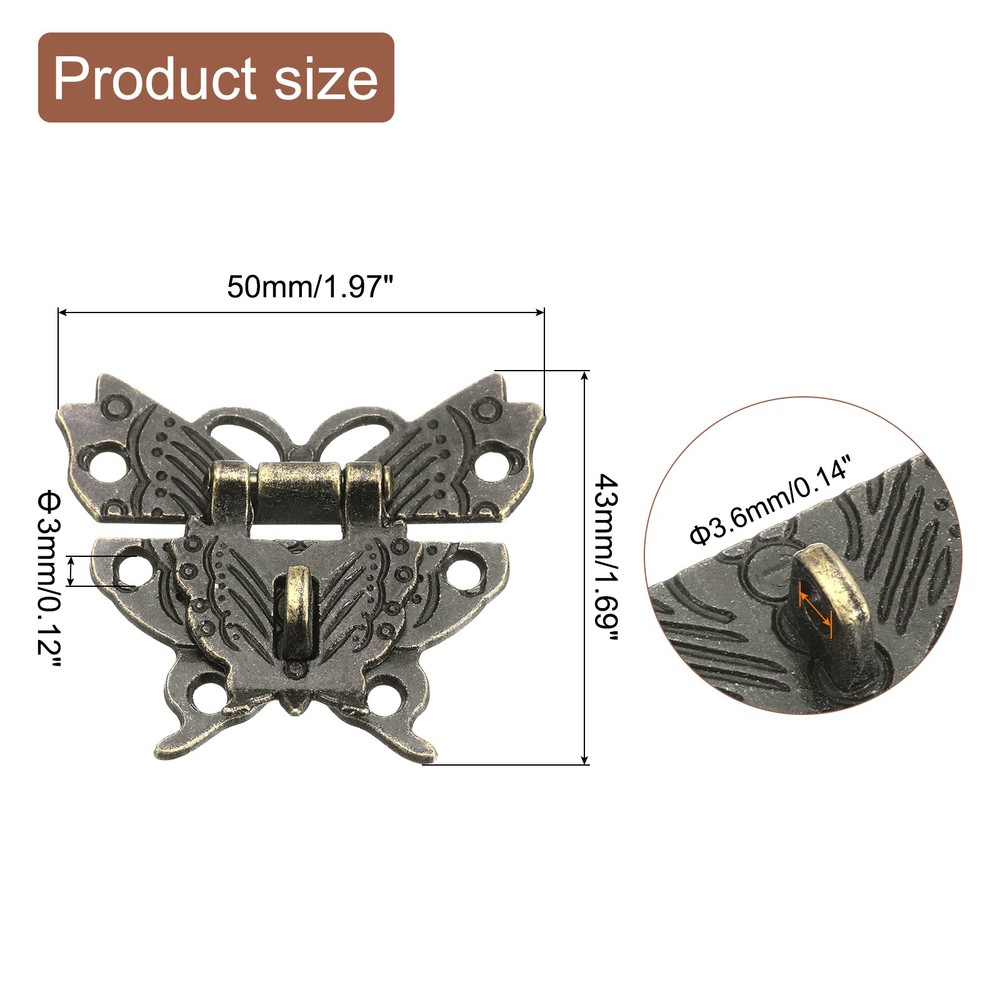 Hasp Latch, 43 x 50mm Butterfly Decorative Retro Box Toggle Latch, Bronze