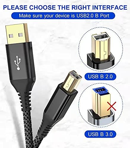 sweguard Printer Cable 10ft, USB-A to USB-B Cable, High Speed black