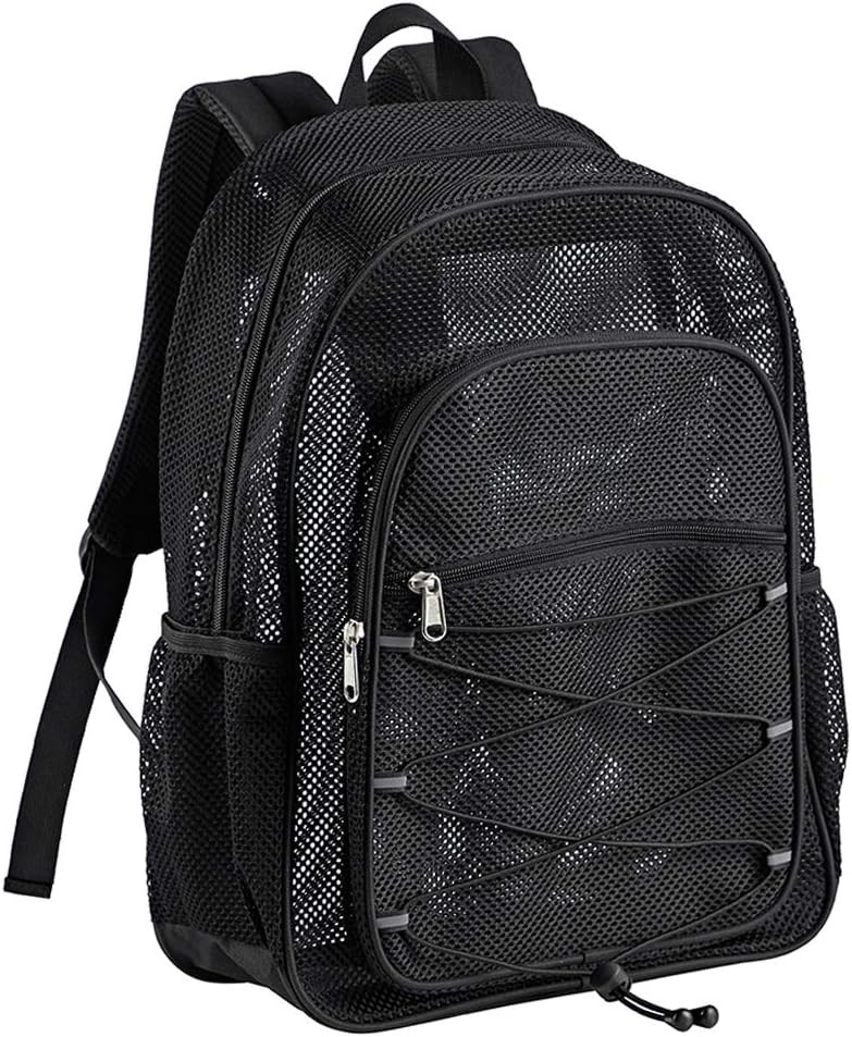 Heavy Duty Mesh Backpack, See Through College Black