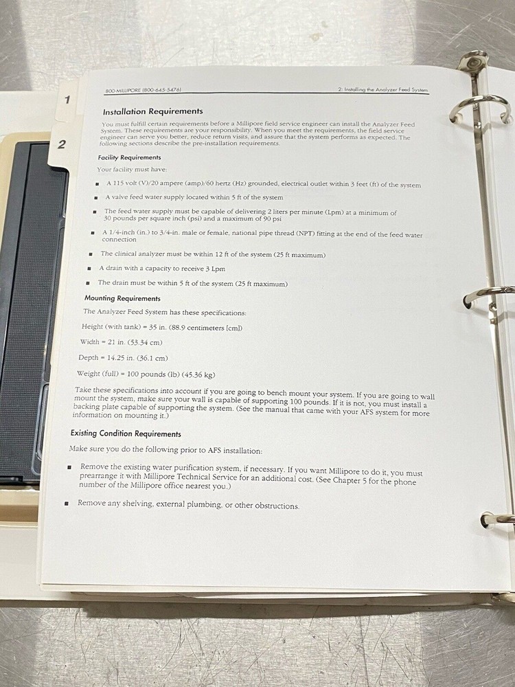 Millipore AFS 300 Analyzer Feed System With VHS - Users Guide / Manual