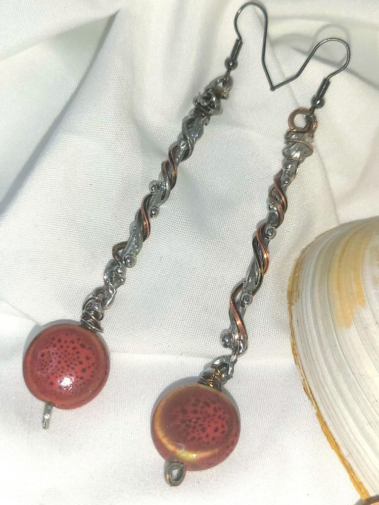 Ceramic & Copper Wire Dangle Earrings