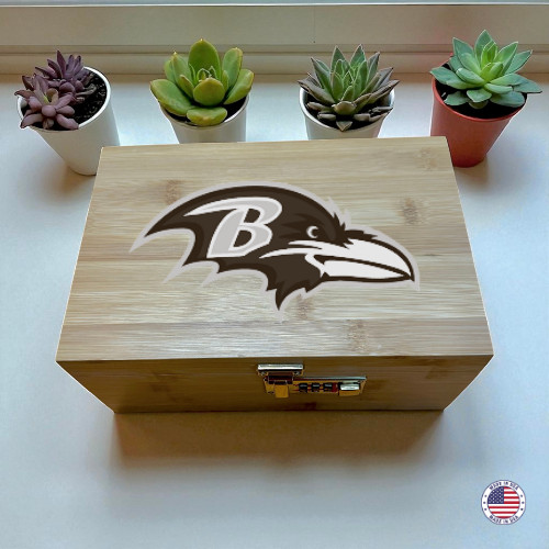 Baltimore Ravens Stash Box – Bamboo  Accessories Box with Lock & Tray