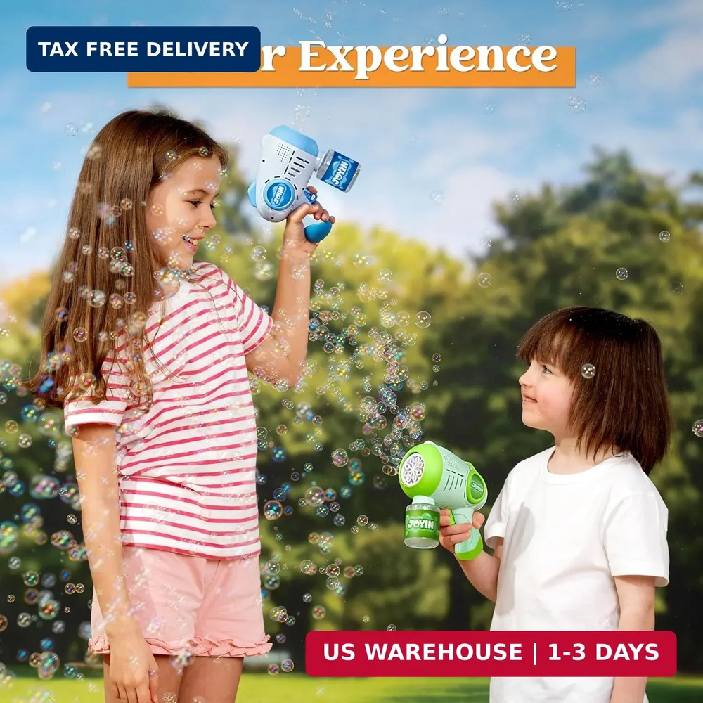 JOYIN 2 Kids Bubble Guns with 4 Bottles Solution, Automatic Bubble Machine Gun w