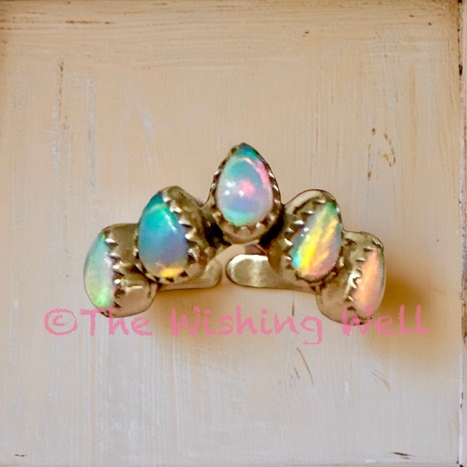 Aurora Opal Chevron Sterling Silver Ring Size 5-10 Adjustable